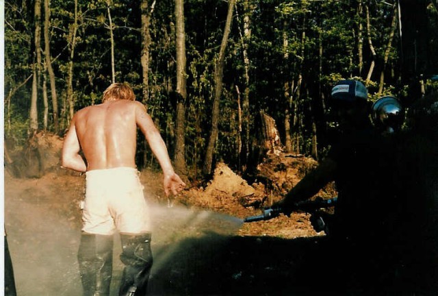 Getting hosed off by Engine 4-9-2 at the Paes Road Gun Club in 1985.